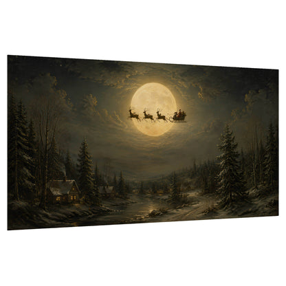 Santa sleigh full moon painting poster print on a white background