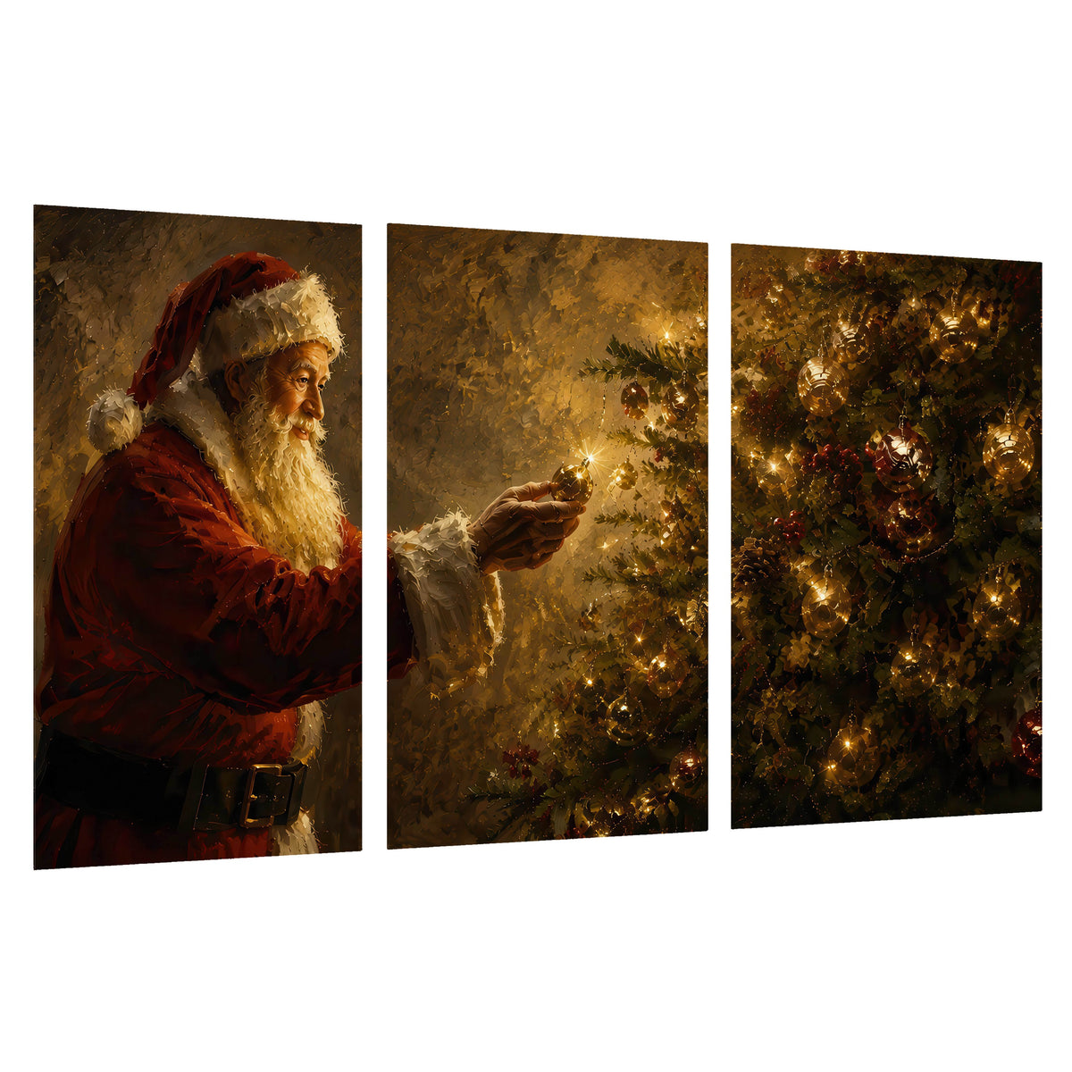 Santa and Christmas tree painting set of 3 poster prints on a white background
