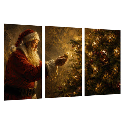Santa and Christmas tree painting set of 3 poster prints on a white background