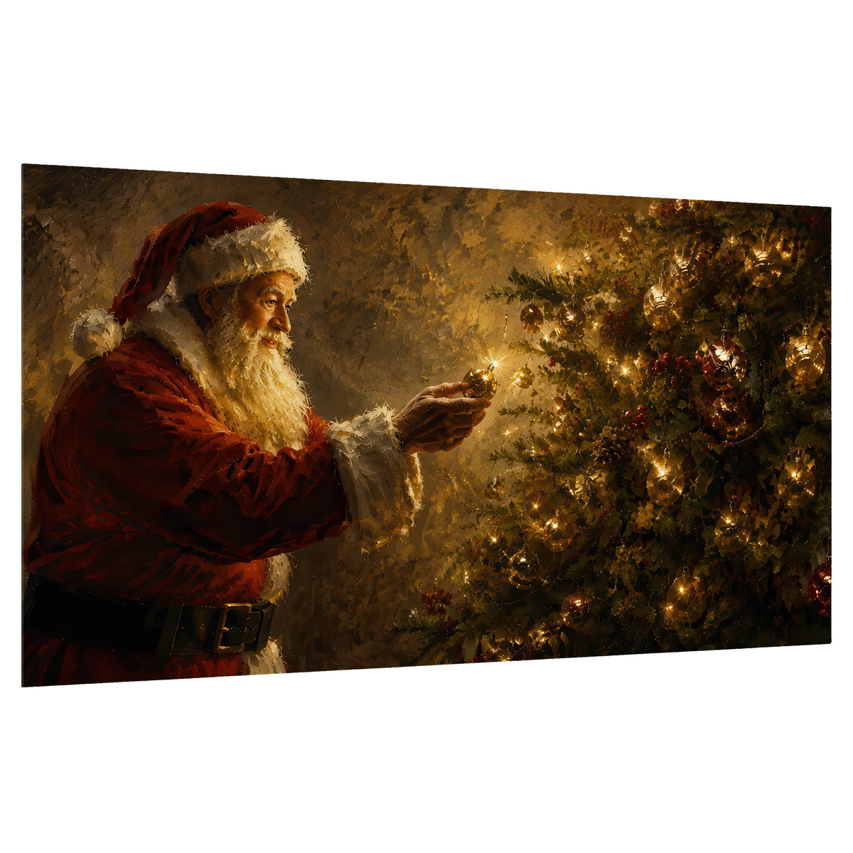 Santa and Christmas tree painting poster print on a white background