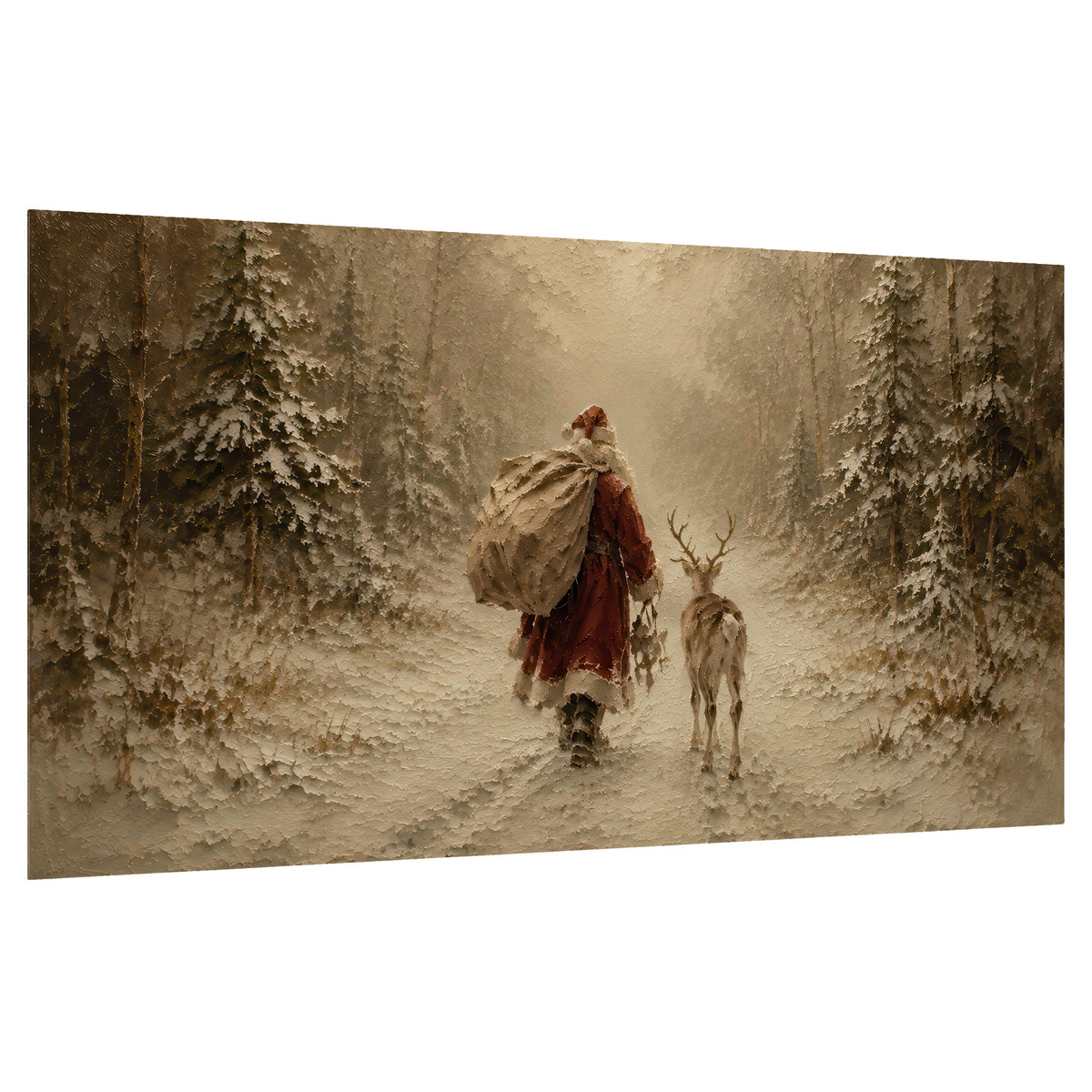 Santa and reindeer painting poster print on a white background