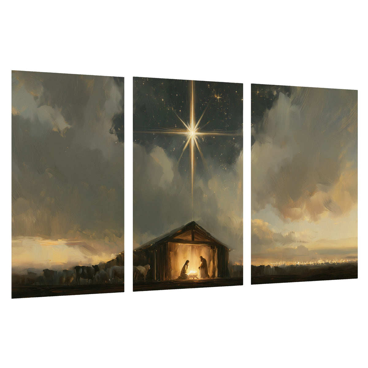 Nativity star of Bethlehem painting set of 3 poster prints on a white background