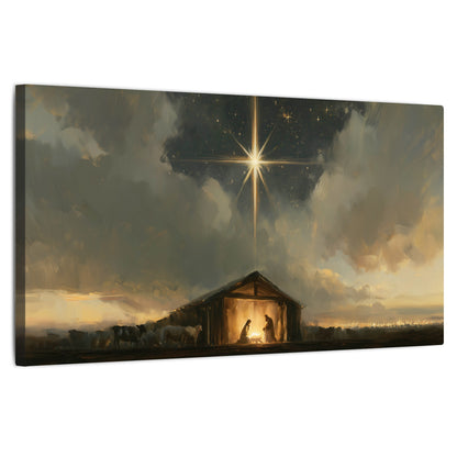 Nativity star of Bethlehem painting stretched canvas wall art on a white background