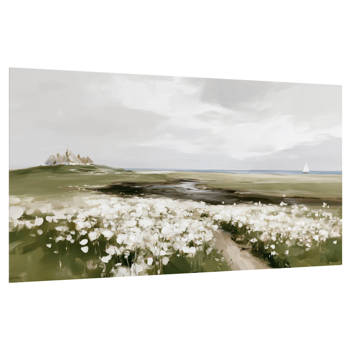 Coastal wildflower meadow painting poster print on a white background