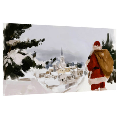 Santa Claus snowy village painting poster print on a white background