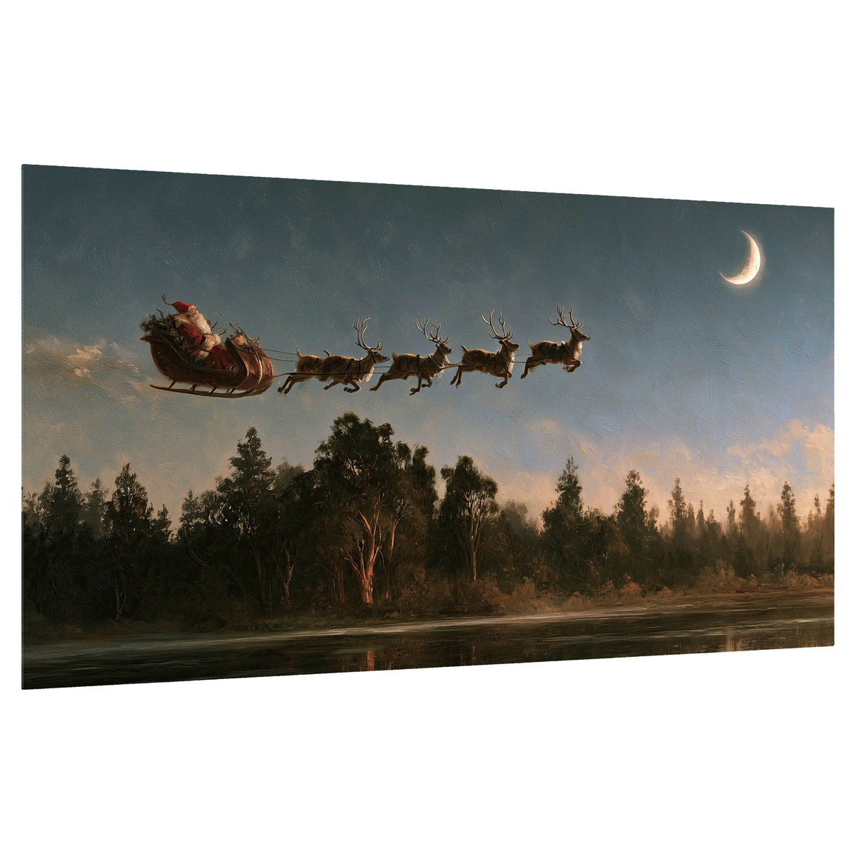 Santa sleigh at dusk painting poster print on a white background