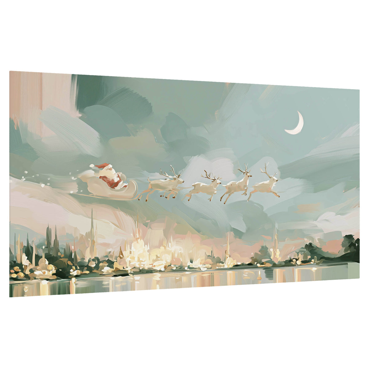 Pastel Santa sleigh painting poster print on a white background