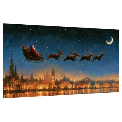 Santa sleigh starry night painting poster print on a white background