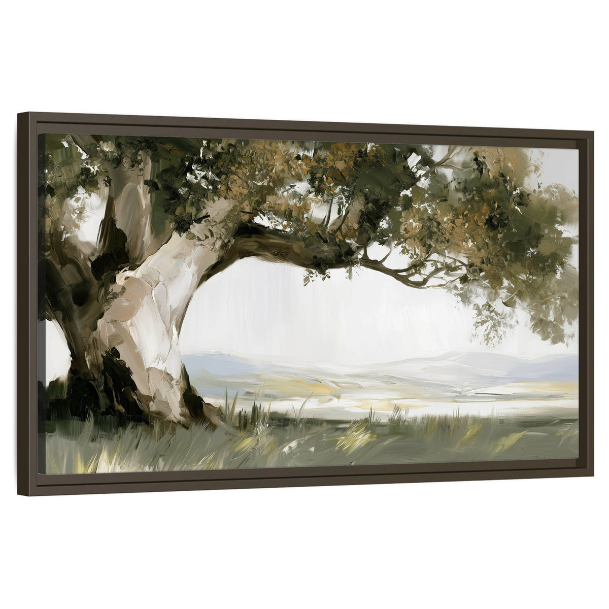 Old oak tree landscape painting framed canvas wall art on a white background