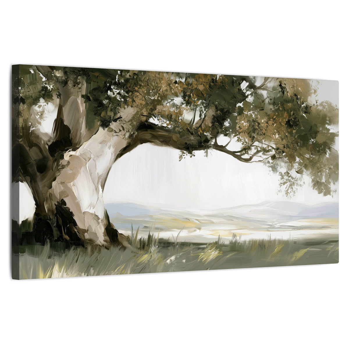 Old oak tree landscape painting stretched canvas wall art on a white background