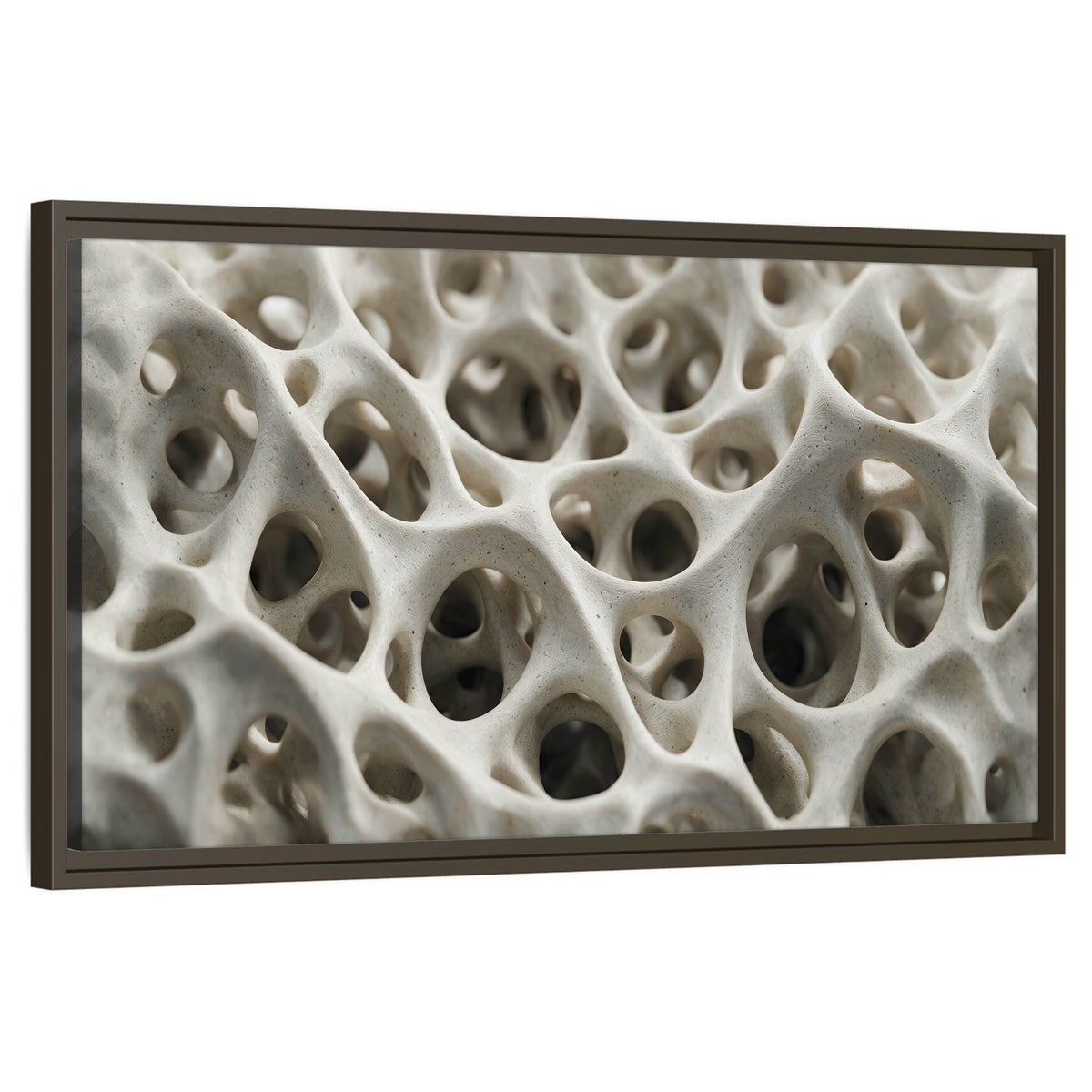 White organic texture abstract framed canvas wall art on a white background