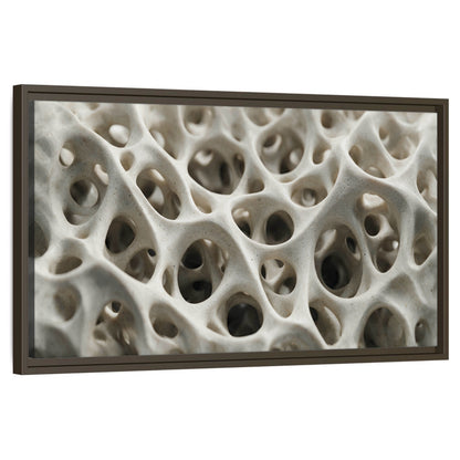 White organic texture abstract framed canvas wall art on a white background