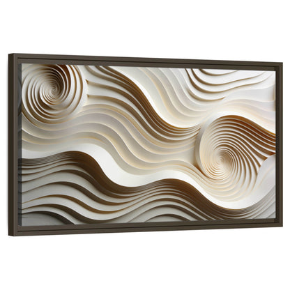White swirl waves 3D abstract framed canvas wall art on a white background