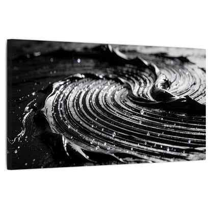 Black and silver swirl abstract painting stretched canvas wall art on a white background