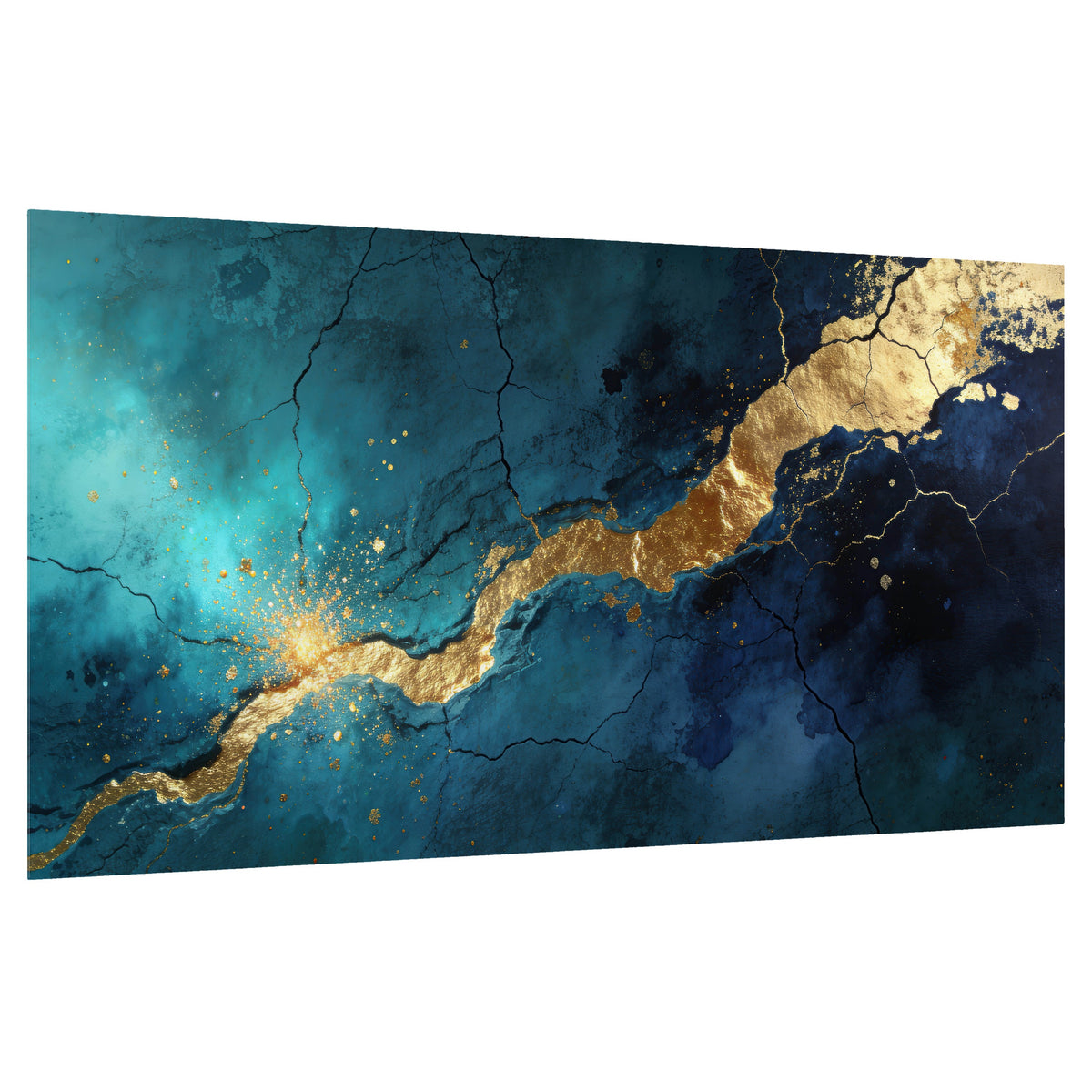 Teal and gold kintsugi abstract painting poster print on a white background