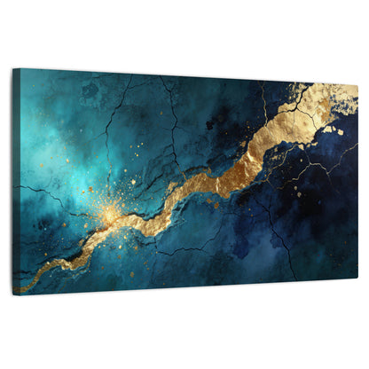 Teal and gold kintsugi abstract painting stretched canvas wall art on a white background