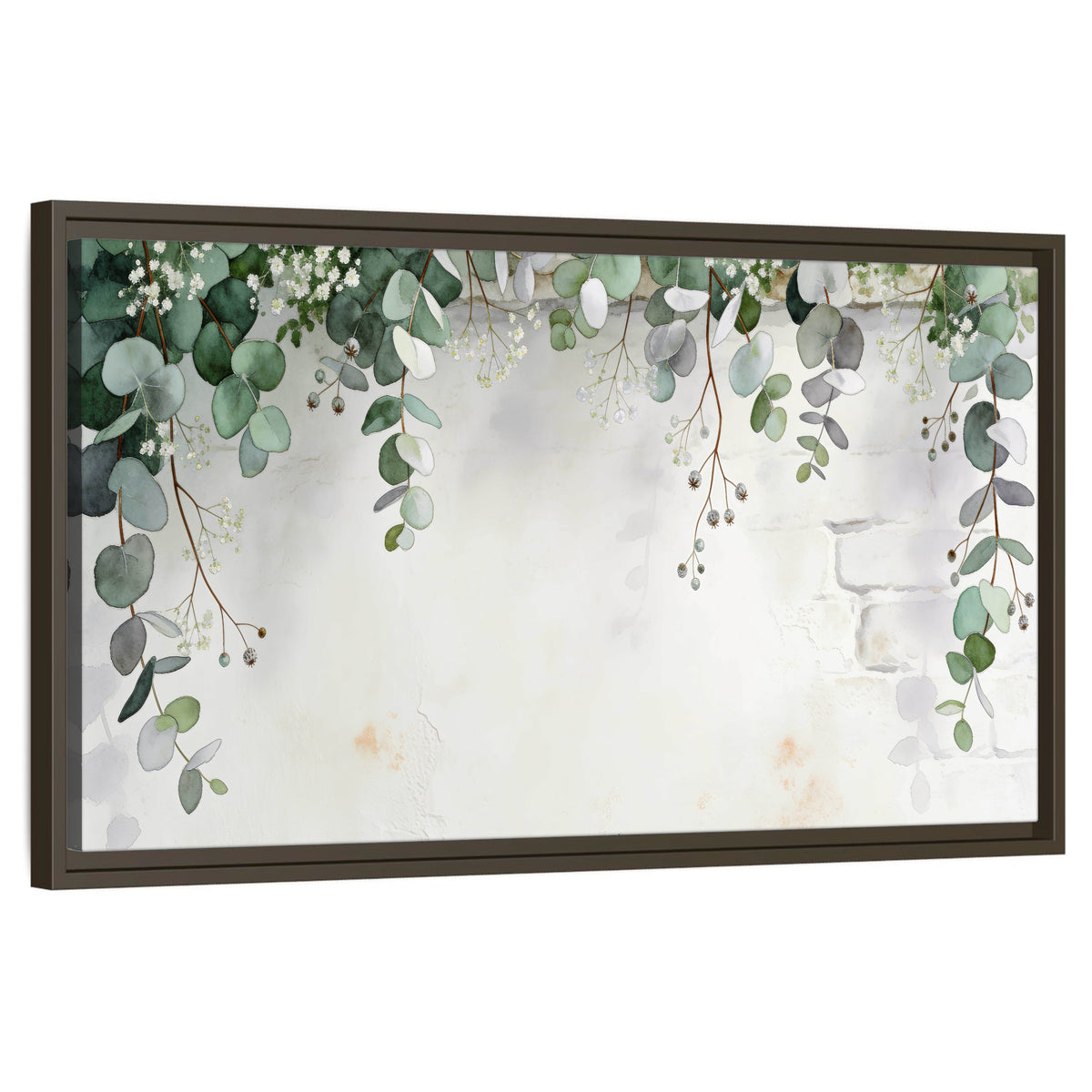 Watercolor eucalyptus greenery painting framed canvas wall art on a white background