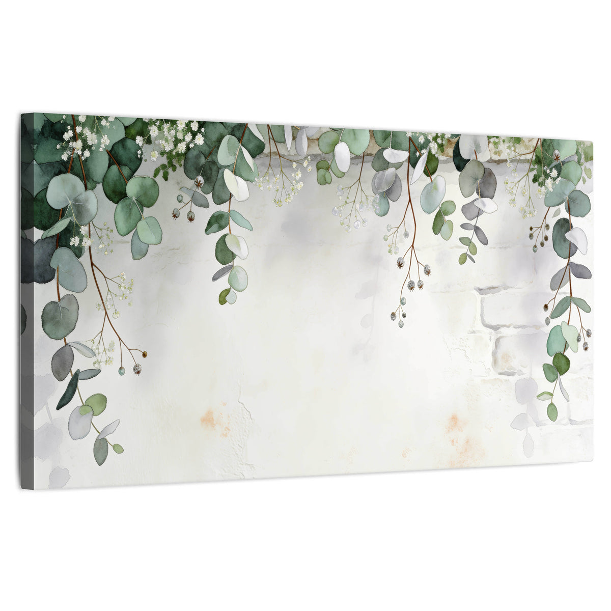 Watercolor eucalyptus greenery painting stretched canvas wall art on a white background