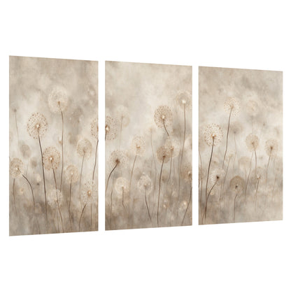 Misty dandelion field painting set of 3 poster prints on a white background