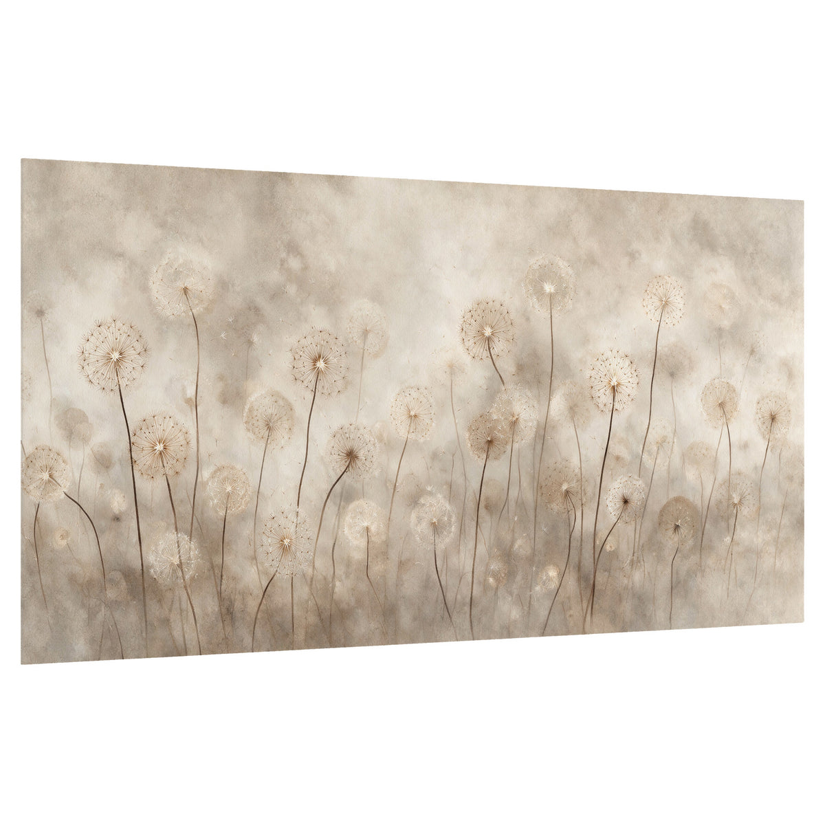 Misty dandelion field painting poster print on a white background
