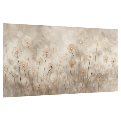 Misty dandelion field painting poster print on a white background
