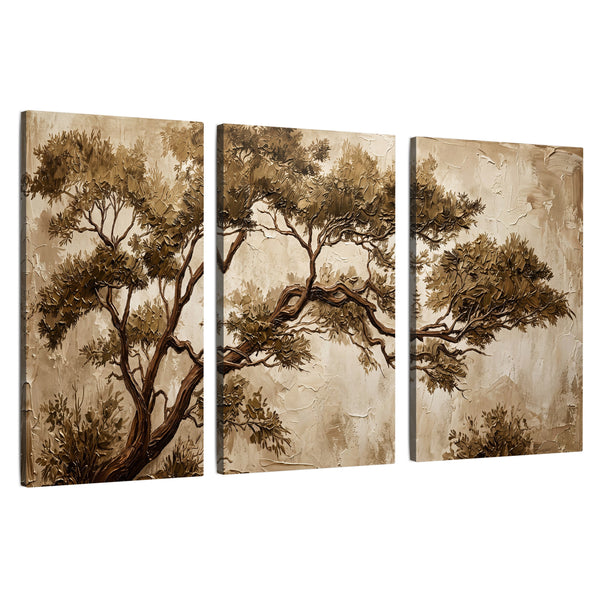 Sepia Tree Textured Wall Art – Neutral 3D Oil Painting