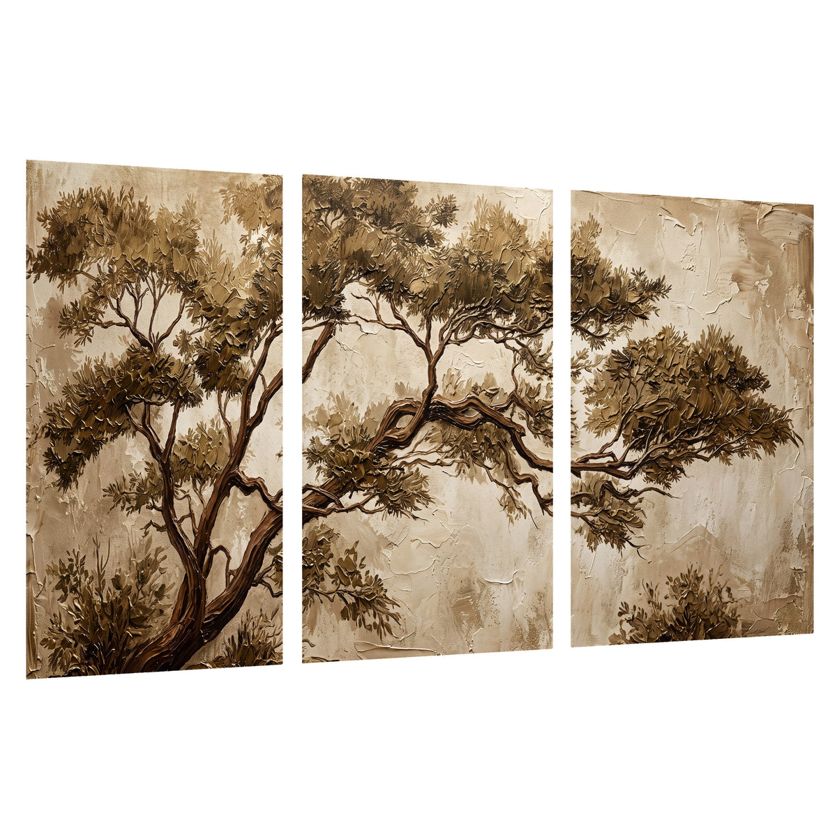 Sepia tree textured painting set of 3 poster prints on a white background