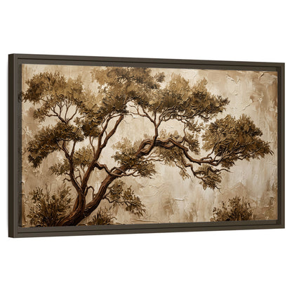 Sepia tree textured painting framed canvas wall art on a white background