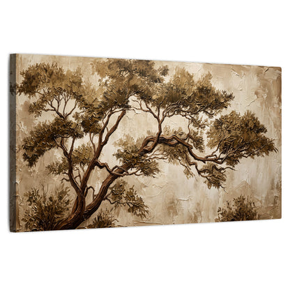 Sepia tree textured painting stretched canvas wall art on a white background