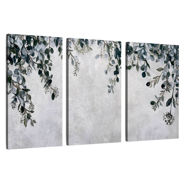 Eucalyptus Leaves Wall Art – Textured White Botanical Painting