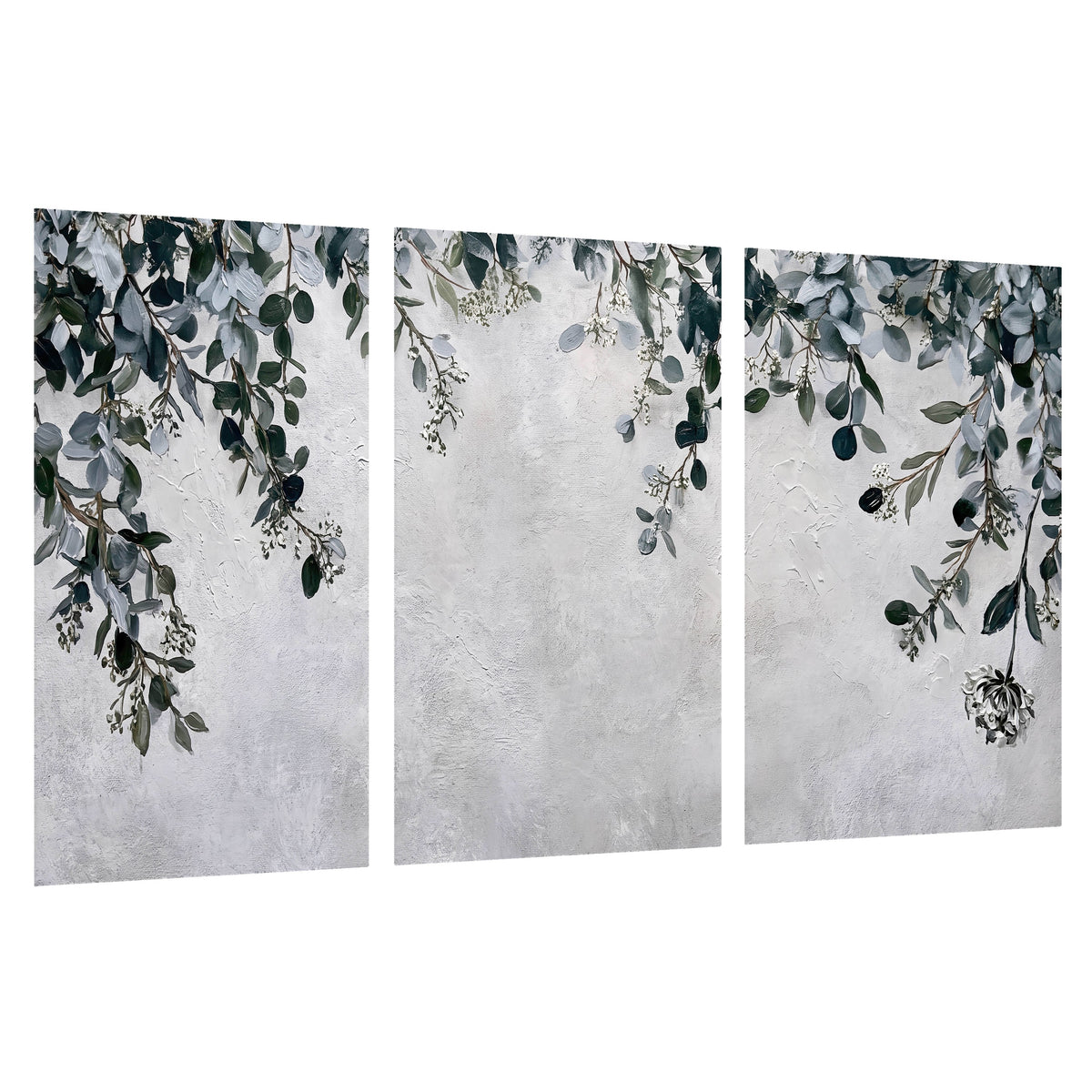 Eucalyptus leaves painting set of 3 poster prints on a white background