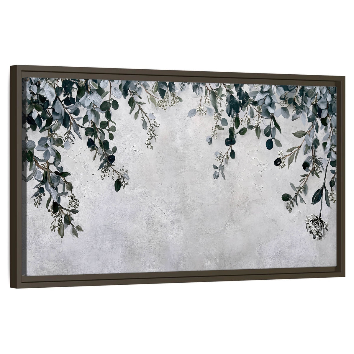 Eucalyptus leaves painting framed canvas wall art on a white background