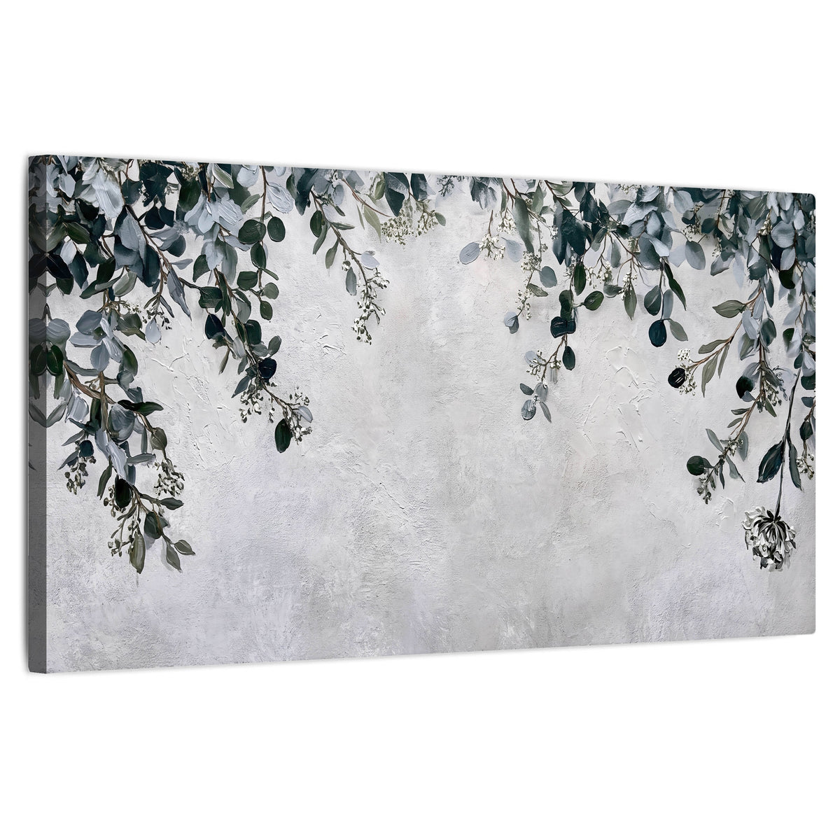 Eucalyptus leaves painting stretched canvas wall art on a white background