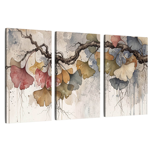 Ginkgo Leaves Watercolor Wall Art – Colorful Botanical Branch Painting
