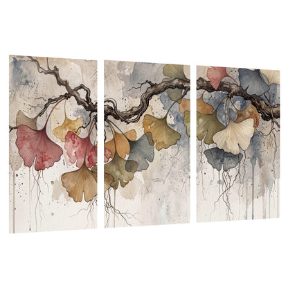 Ginkgo leaves watercolor painting set of 3 poster prints on a white background