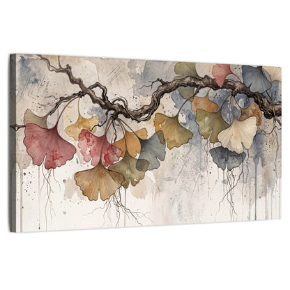 Ginkgo leaves watercolor painting stretched canvas wall art on a white background