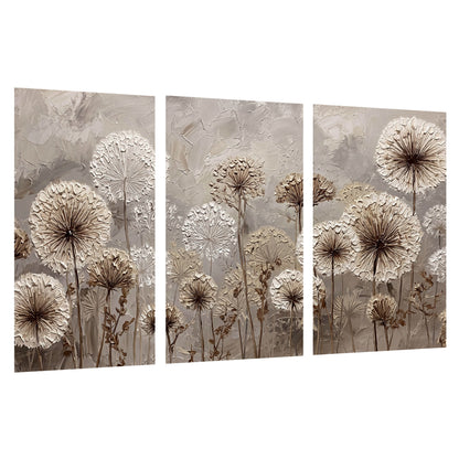 Textured dandelion painting set of 3 poster prints on a white background