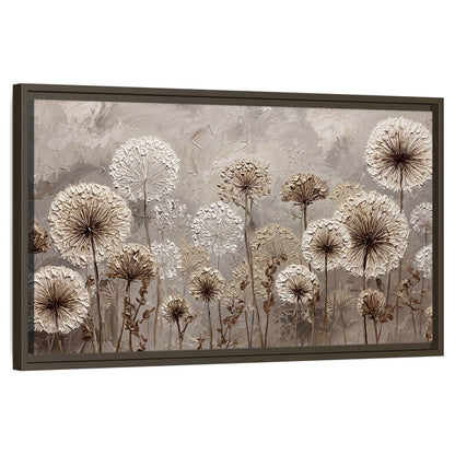 Textured dandelion painting framed canvas wall art on a white background