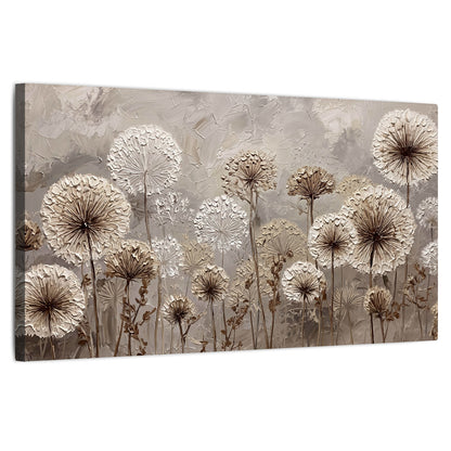 Textured dandelion painting stretched canvas wall art on a white background