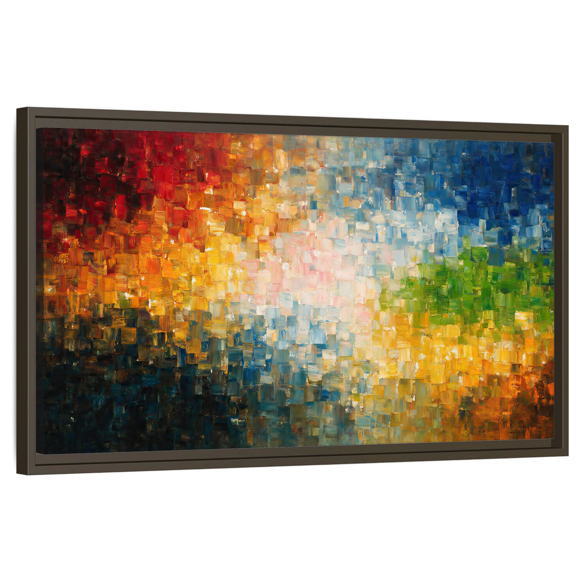 Colorful mosaic abstract painting framed canvas wall art on a white background