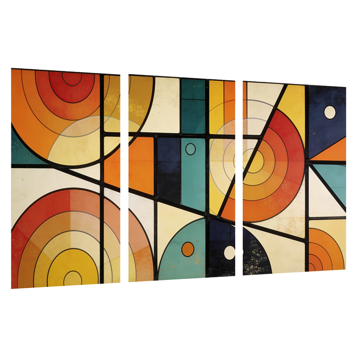Mid century geometric abstract painting set of 3 poster prints on a white background