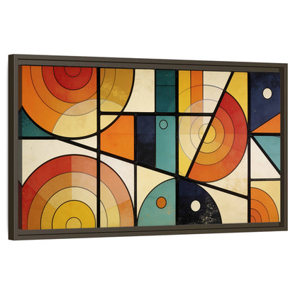 Mid century geometric abstract painting framed canvas wall art on a white background