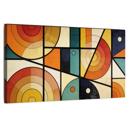 Mid century geometric abstract painting stretched canvas wall art on a white background