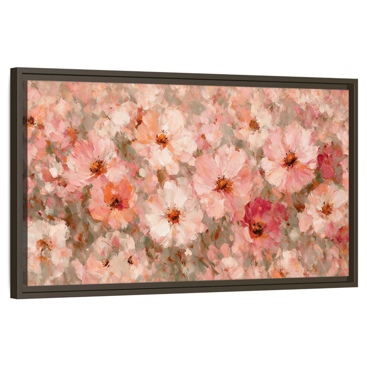Blush pink flowers painting framed canvas wall art on a white background