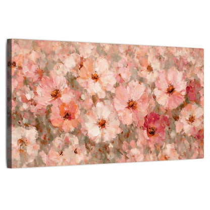 Blush pink flowers painting stretched canvas wall art on a white background