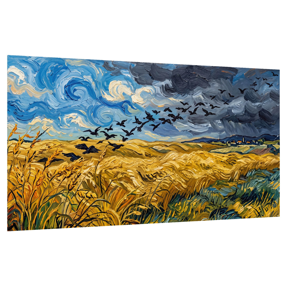 Wheat field with crows painting poster print on a white background