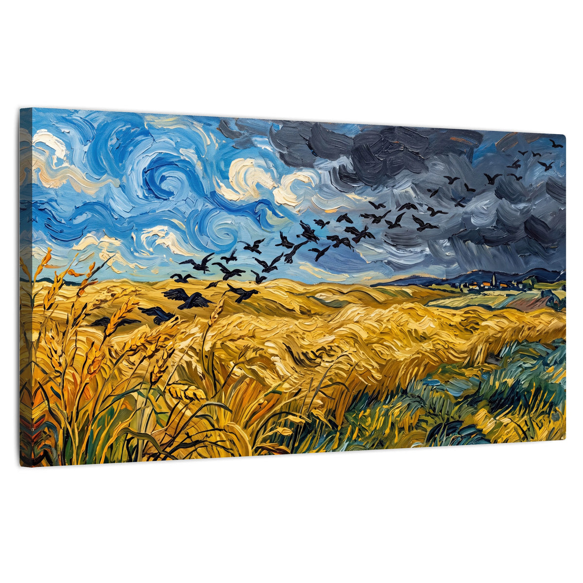 Wheat field with crows painting stretched canvas wall art on a white background