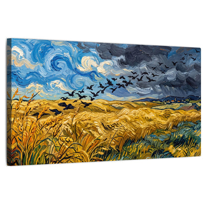 Wheat field with crows painting stretched canvas wall art on a white background