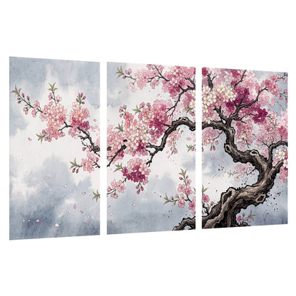 Cherry blossom tree painting set of 3 poster prints on a white background