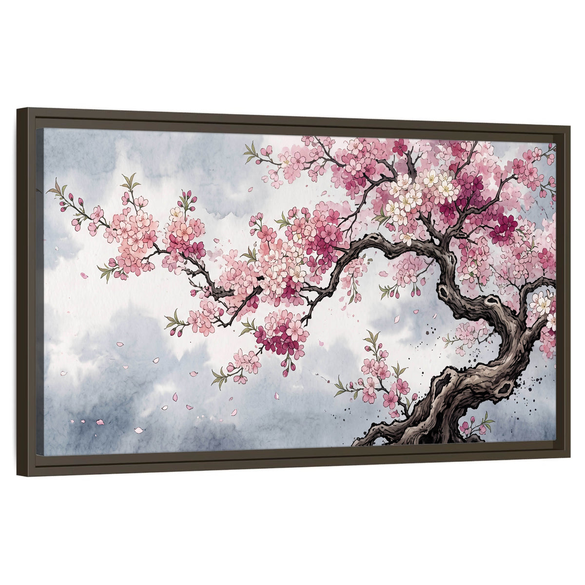 Cherry blossom tree painting framed canvas wall art on a white background